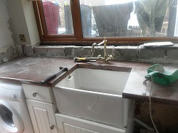 belfast sink prior to worktop upgrade, finished photo later