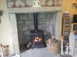 Fireplace build and woodburner install, flagged hearth.