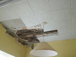 Water damaged ceiling before repair 