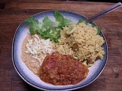 Fried rice, dahl and homemade veg curry