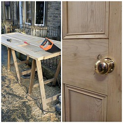 Adjusting and fitting stripped reclaimed doors from another property new furniture